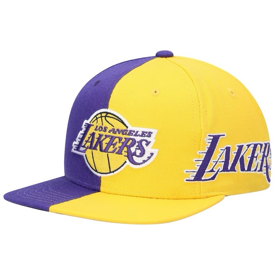 NEW Los Angeles Lakers Mitchell & Ness Team Half and Half Snapback Hat NBA