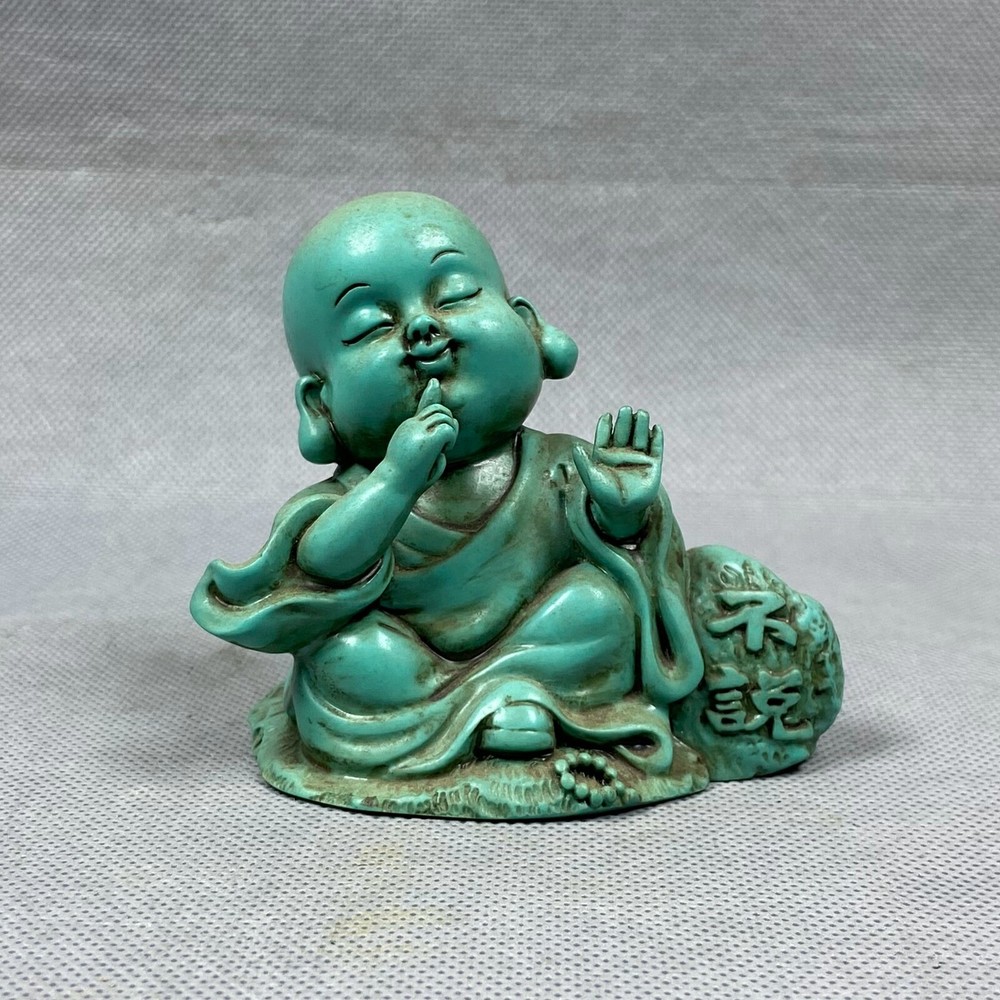 Chinese Natural Turquoise Handcarved buddhist monk Children Statues BD1776