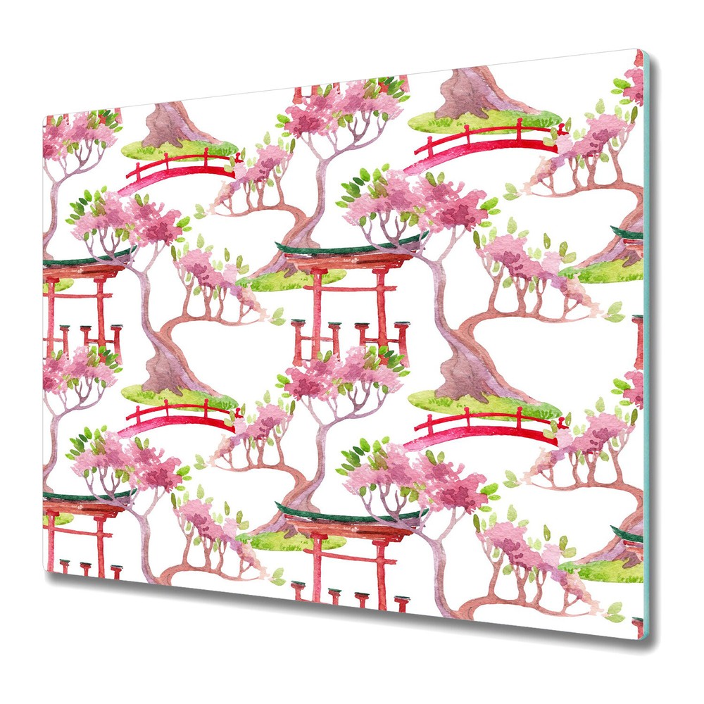 Tempered Glass Chopping Board Worktop Saver Japanese pink and white 60x52
