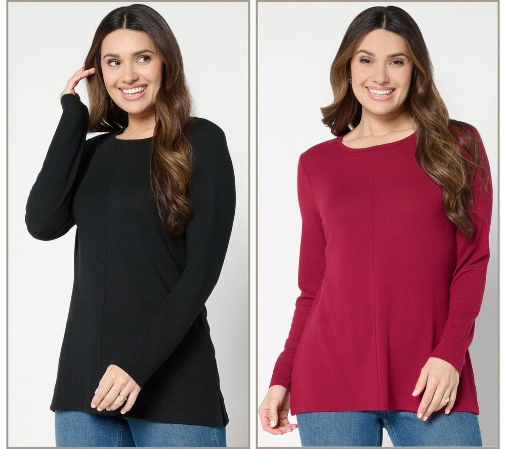 Denim & Co. Women's Top Sz XL Essentials Heavenly Jersey Long Black A668785
