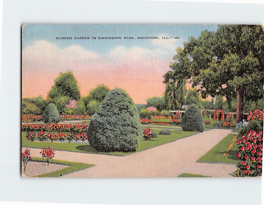 Postcard Sunken Garden in Sinnissippi Park Rockford Illinois USA