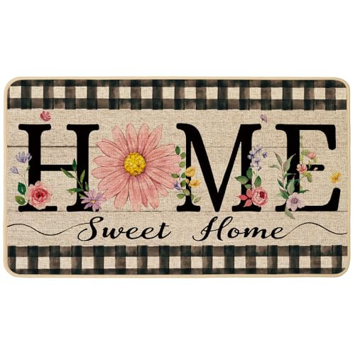 Spring Summer Floral Daisy Doormat for Outdoor Home Sweet Home Decor