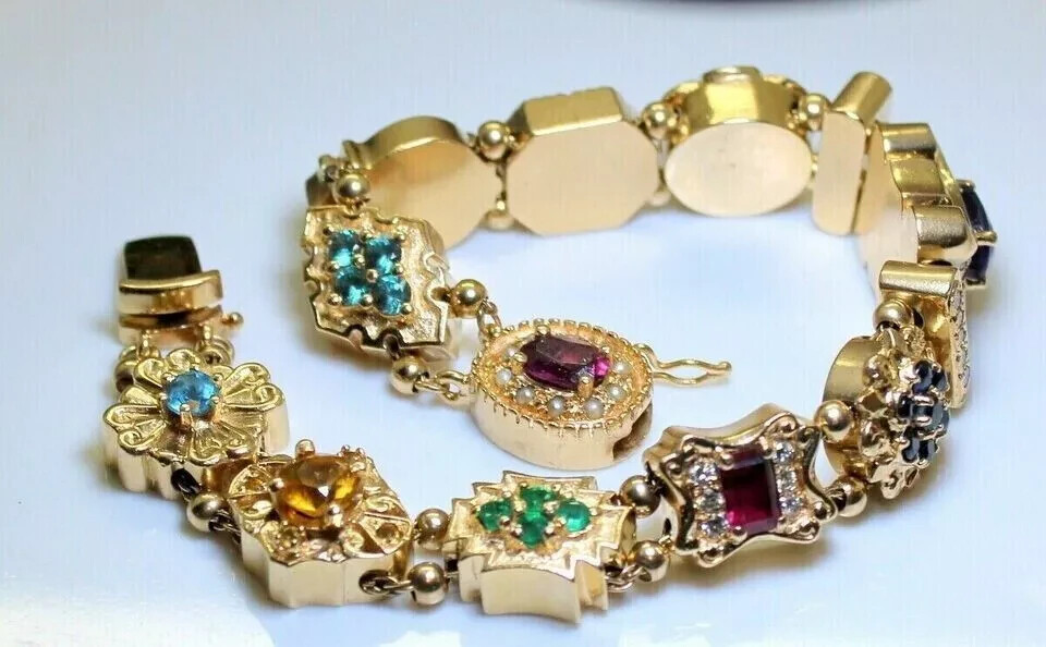 9.40 Ct Oval Cut Multi Gemstone &Diamond Tennis Bracelet 14k Yell Gold Plated 7