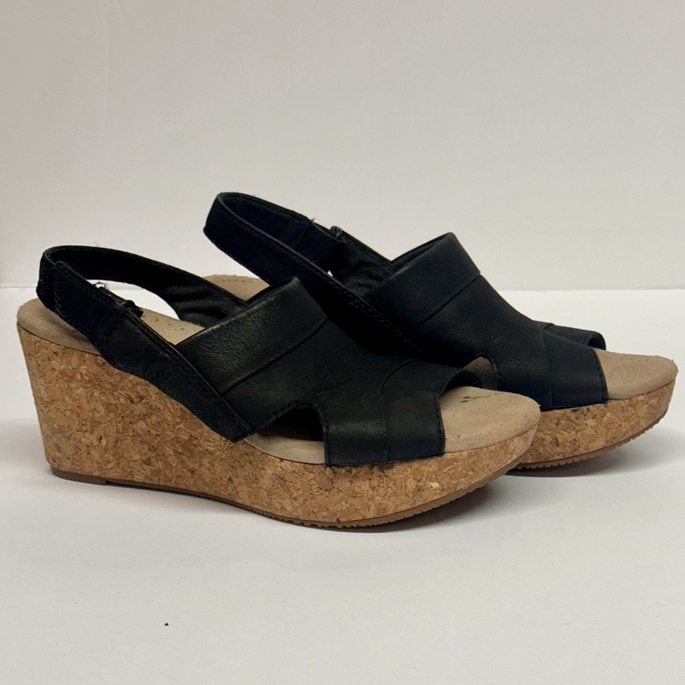 New Clarks Collection Annadel Eirwyn Wedge Sandal Women's Size 7 US Black Cork
