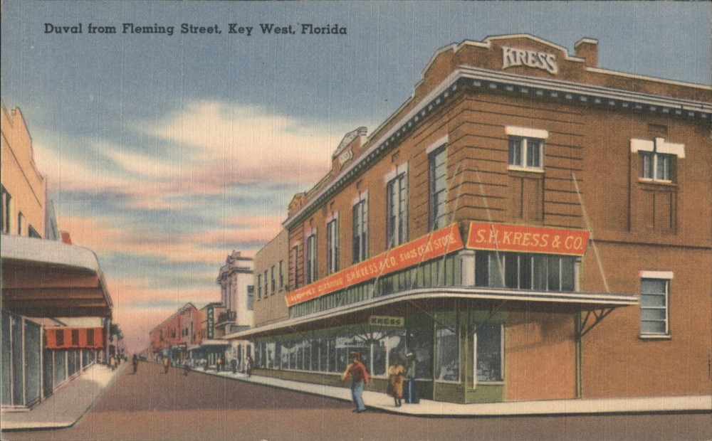 Key West, Florida FL Duval from Fleming Street, S.H. Kress & Co. Store Postcard