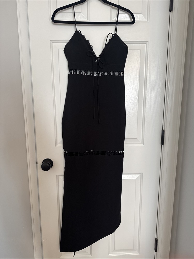 Nicole Miller Black Plunge Neck Sleeveless Gown Dress Size 0
