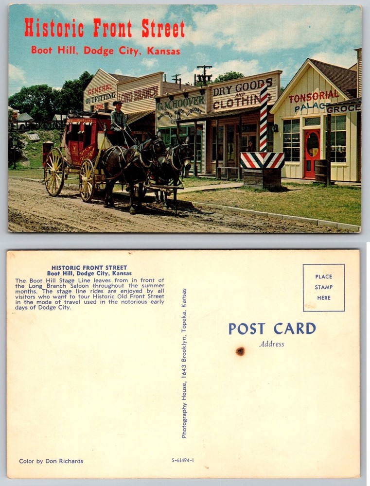 Historic Front Street Boot Hill Dodge City Kansas Stagecoach Postcard Vintage