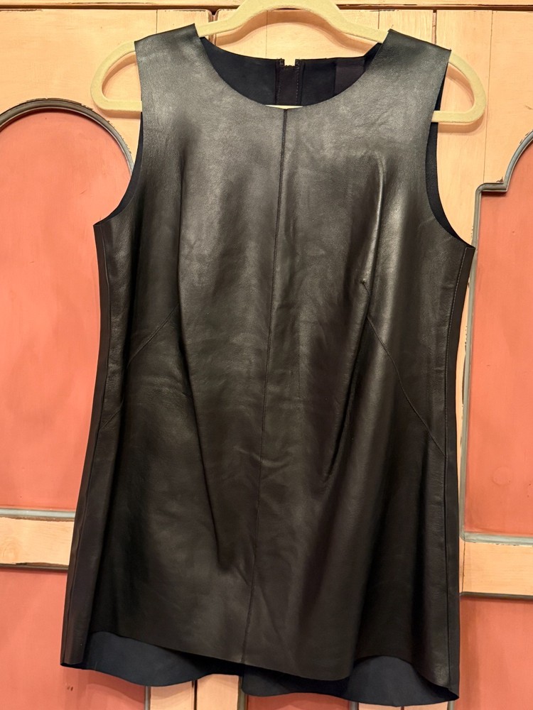 KAROLINA ZMARKLAK Sleeveless Black Geniune Leather Top Tunic Size L