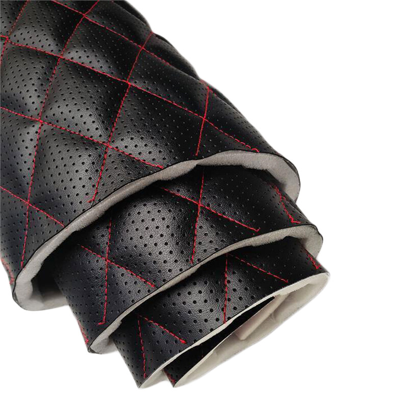 Faux Leather Perforated Texture Quilted Foam Fabric Thread Foam Backing Material
