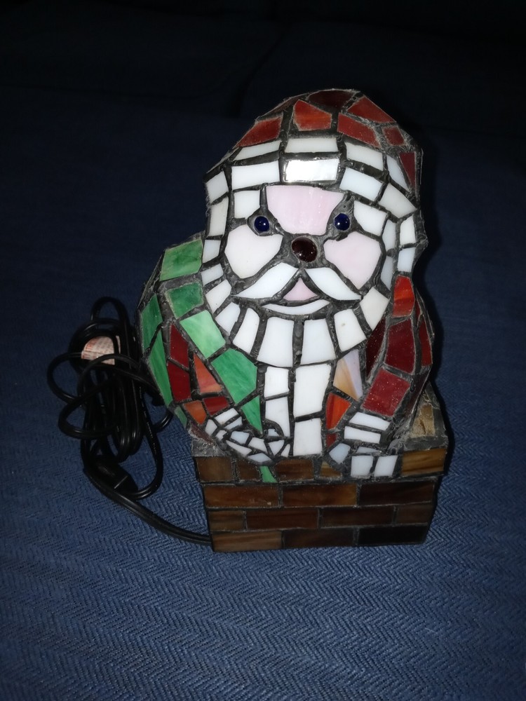Santa Claus Tiffany Style 10' Stained Glass Accent Lamp Christmas Decoration-image