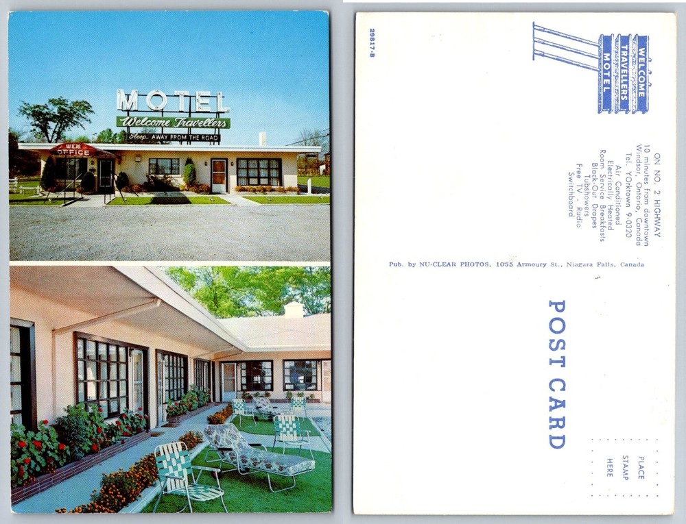 Welcome Travellers Motel Windsor Ontario Canada Vintage Postcard Chrome