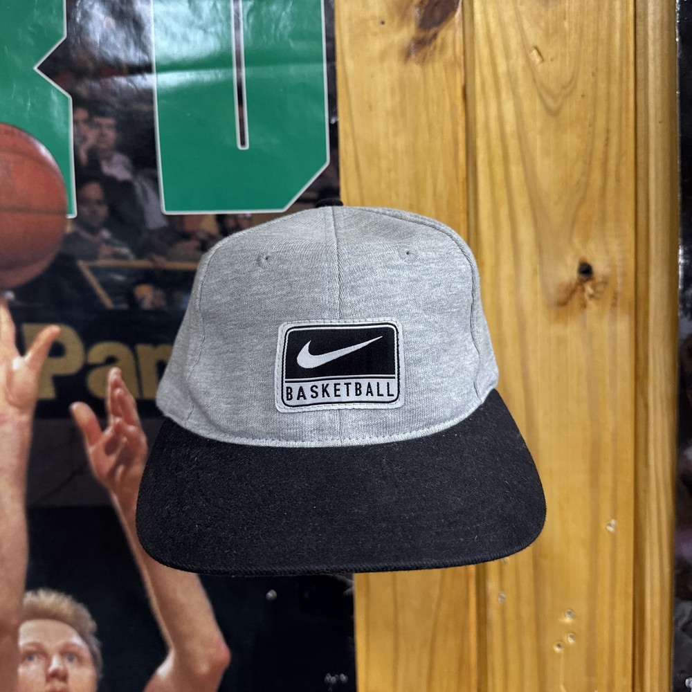 Vintage Nike Basketball Hat Cap Snap Back Gray Black NBA Basketball Mens 90s