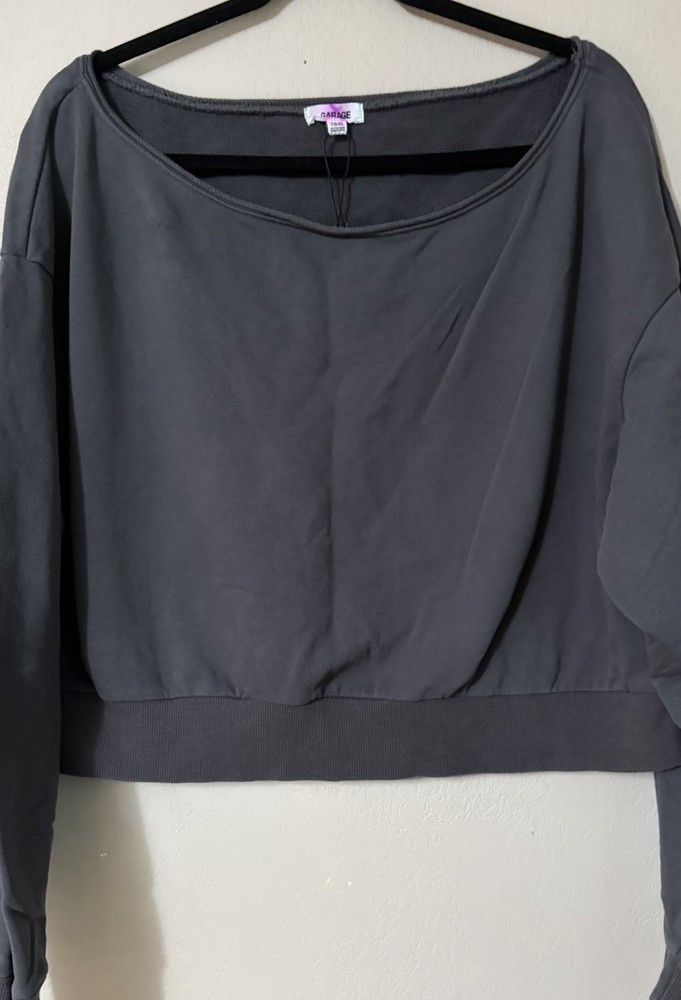 RARE Garage Charcoal SoftTerry Off Shoulder Sweatshirt NWOT
