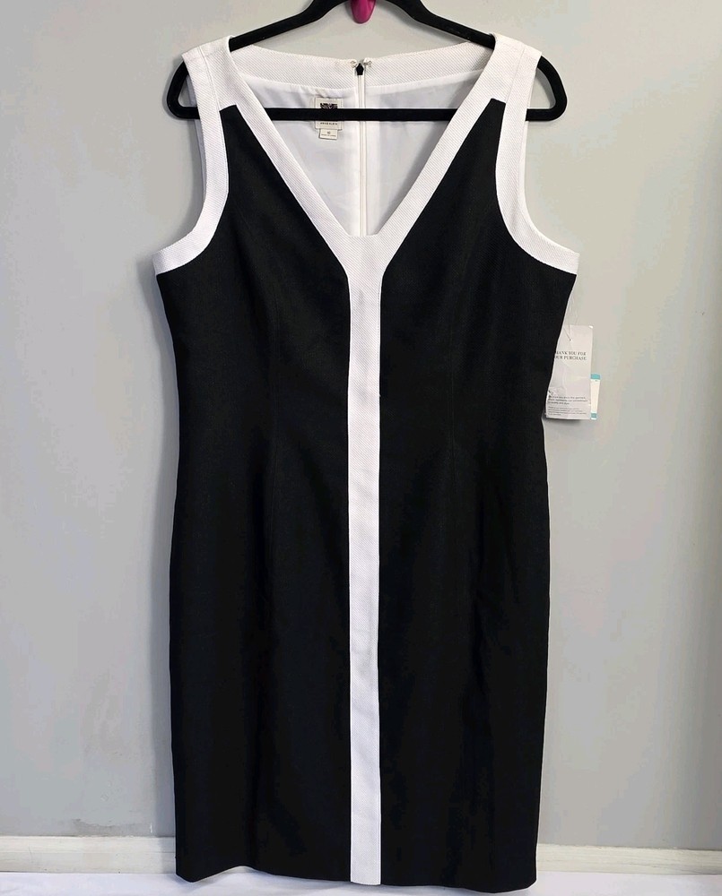 Anne Klein Vintage Women's Sheath Black And White Sleeveless Dress SIZE 16