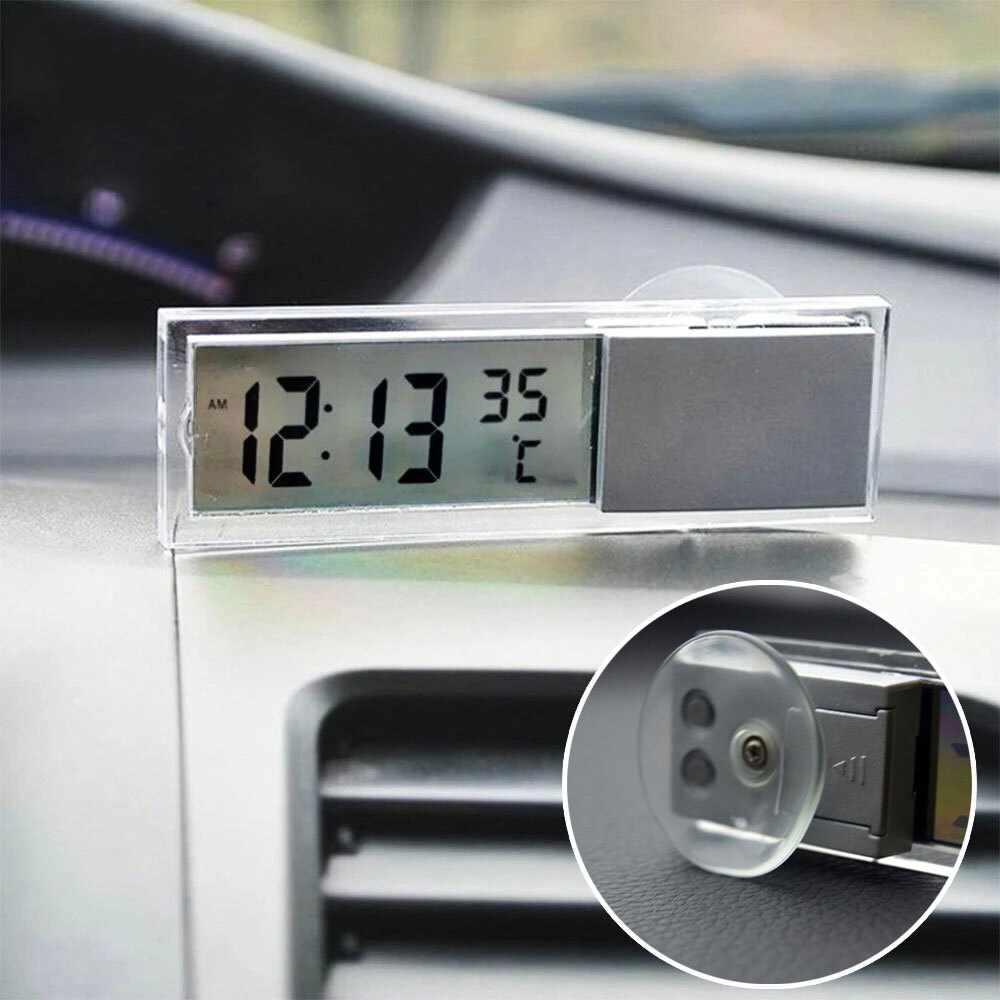 LCD Digital Display Sucker Type Car Clock Thermometer Car Interior Accessories
