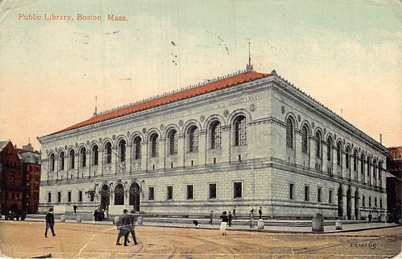 Postcard MA: Public Library, Boston, Massachusetts, Antique DB 1913