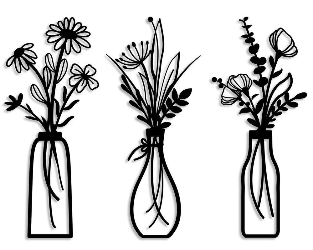 3-Piece Metal Flower Wall Art Set - Rustic Minimalist Decor for Home & Garden