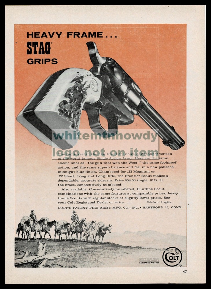 1962 COLT Frontier Scout .22 Heavy Frame Revolver w/Stag Grips Vintage PRINT AD