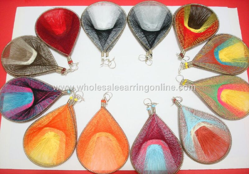 Bulk 12-Pair Large Thread Earrings in Assorted Colors Size 221 Wholesale