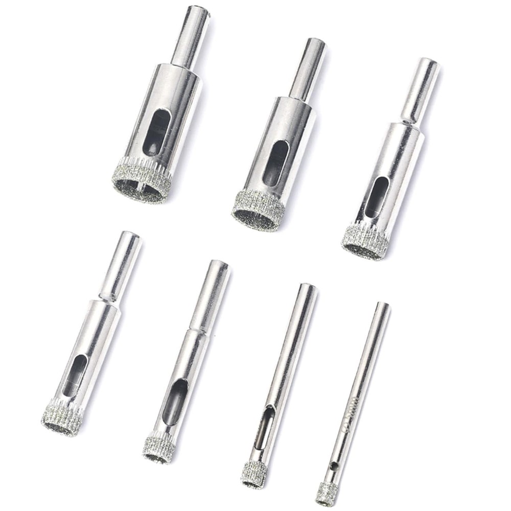 Diamond Drill Bit Set for Glass & Ceramics, 7-Piece Hole Saw Kit (1/8