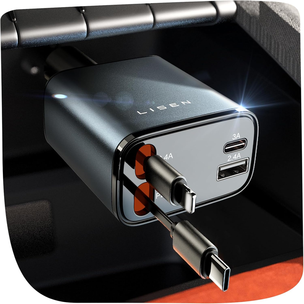 69W Retractable USB-C Car Charger for iPhone 16, Fast Charging, Valentine's Gift