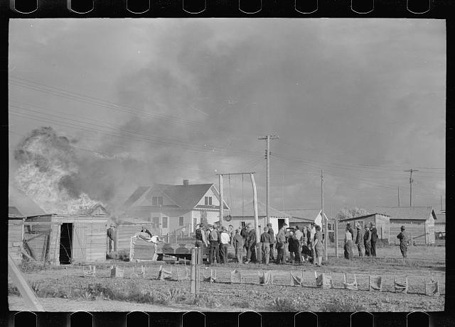Photo:Terry Montana 1939 Fire Crowd Watching House Fire Smoke