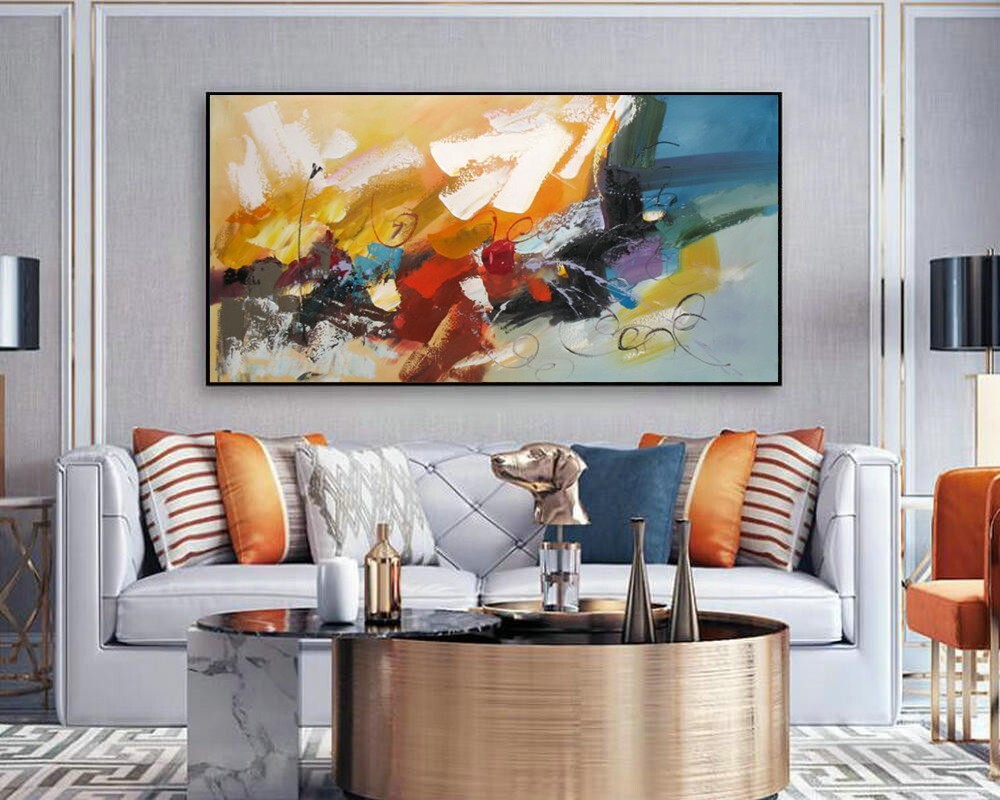 Handpainted Modern Abstract Oil Painting on Canvas for Vibrant Home Wall Decor