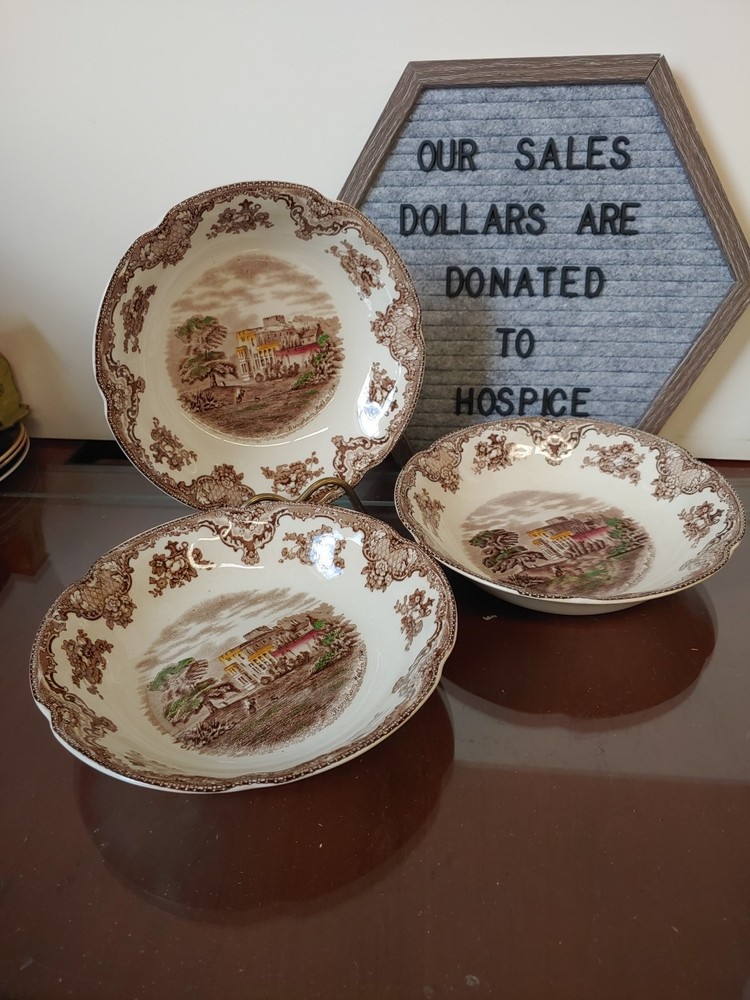 Vtg. Set of 3 Johnson Bros OLD BRITAIN CASTLES Brown 7.5
