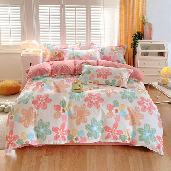 3-Piece Spring Pink Floral Duvet Cover Set for Women, Adults, Home Bedroom, Pink Flower Design