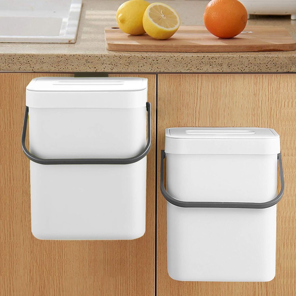 Compost Bin Indoor Kitchen Sealed, Hanging Small Trash Can with Lid Under Sin...