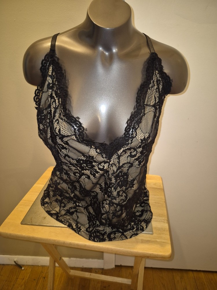 K. Jordan Black and Nude Lace Spaghetti Strap Y2K inspired Top Size XL