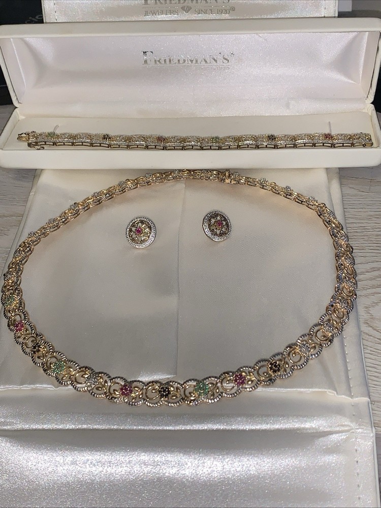 Beautiful Necklace Earrings Bracelet Set Vintage Stamped