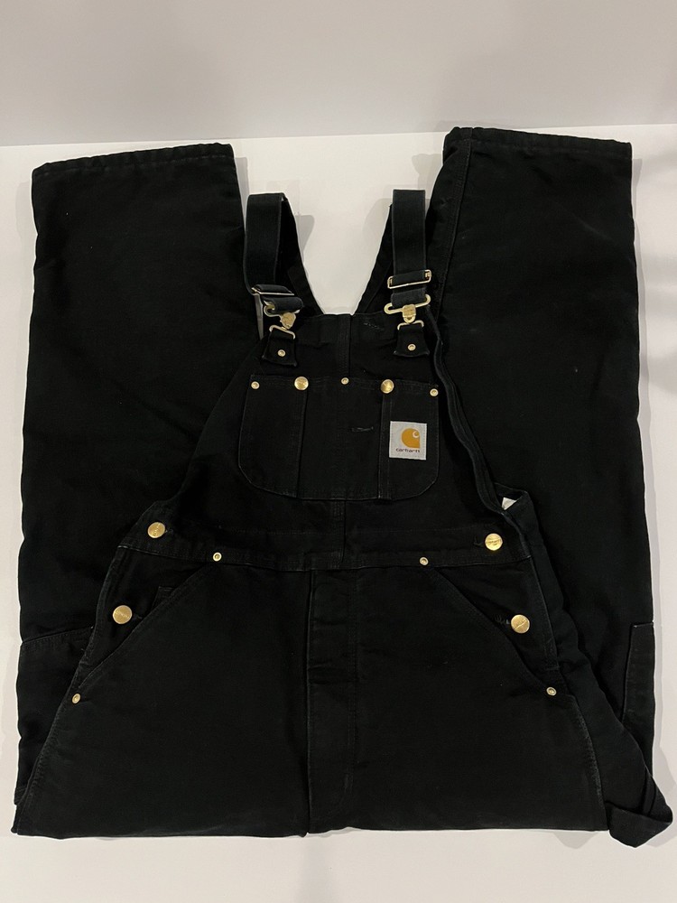 Carhartt Overalls 32x30 Bib R02 Black Double Knee Insulated Winter Made in USA