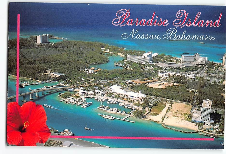 Postcard Aerial View Paradise Island in Nassau Bahamas