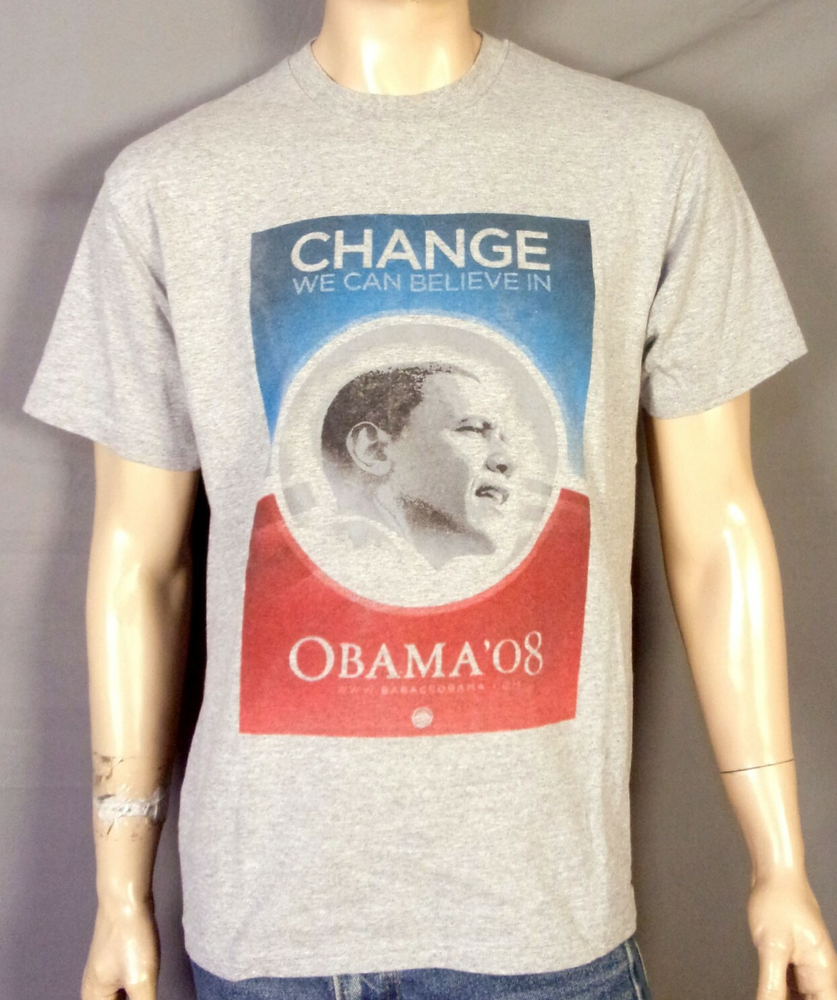 vintage 00s Y2K bootleg 2008 Barack Obama Change We Can Believe In T-Shirt sz L