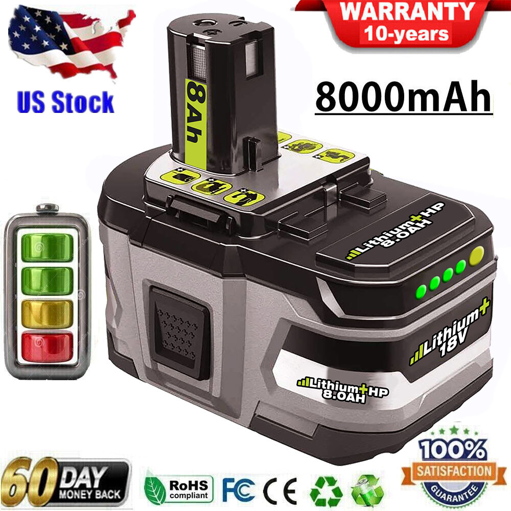 18V 8Ah Lithium-Ion Battery for RYOBI P108 P107 High Capacity Power Tools