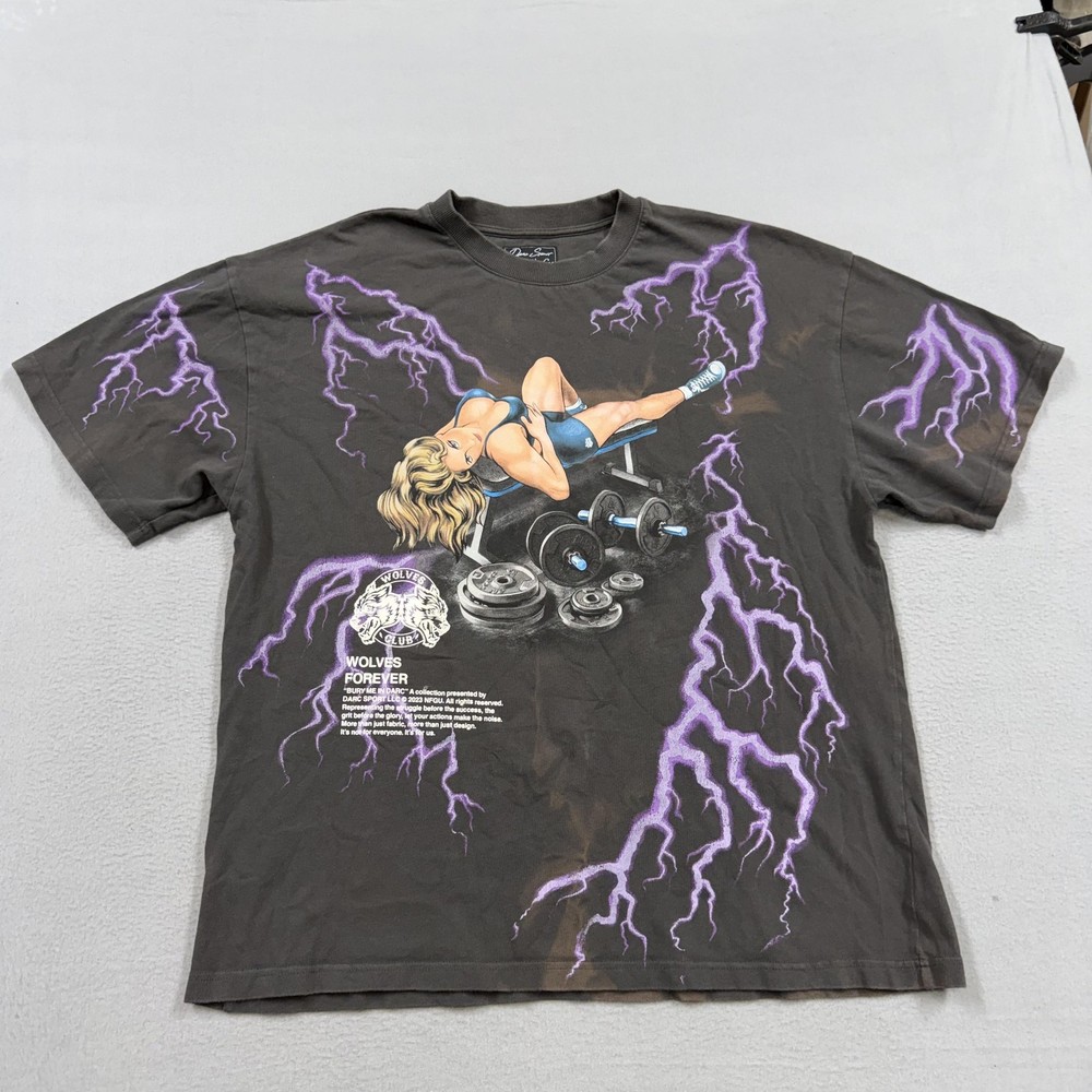Darc Sport Shirt Mens XL Black Wolves Lightning Gym Girl Graphic Tee Workout