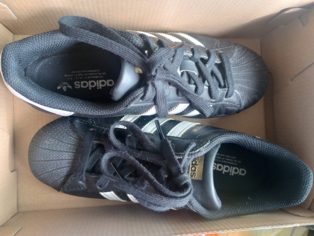 Adidas Black Superstar Sneakers with White Stripes