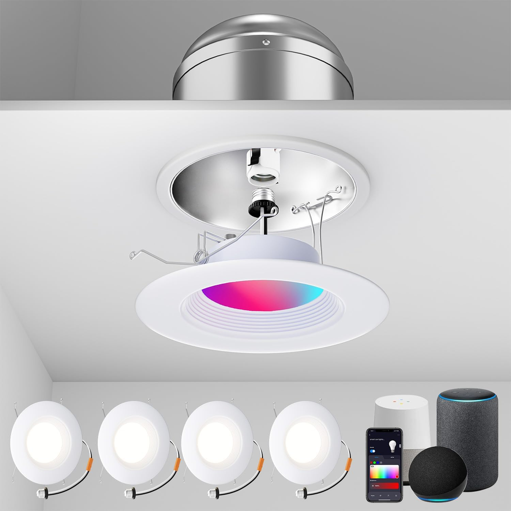 Smart Recessed Lighting 6 Inch, Led Can Lights for Ceiling Color Changing Wi-Fi