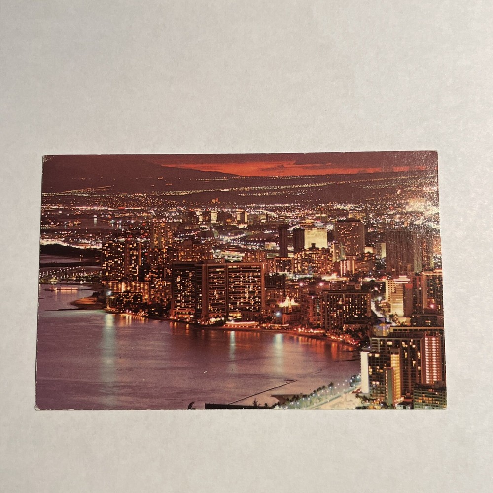 Postcard Waikiki Beach in the Early Evening Honolulu Hawaii HI Vintage Aerial