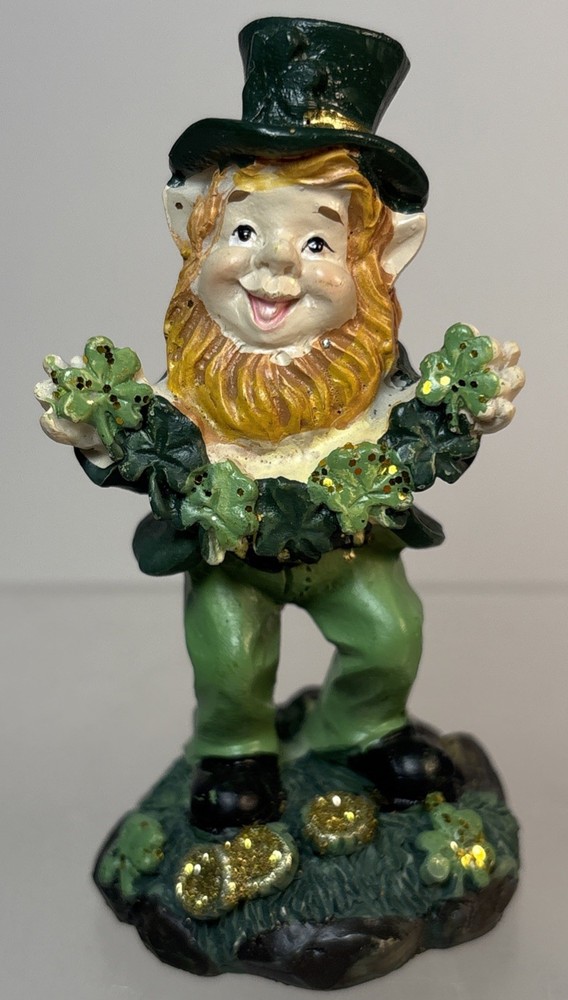 Lucky The Leprechaun w/Shamrock Clover Gold Coins Figurine St Patrick's Day 3”T