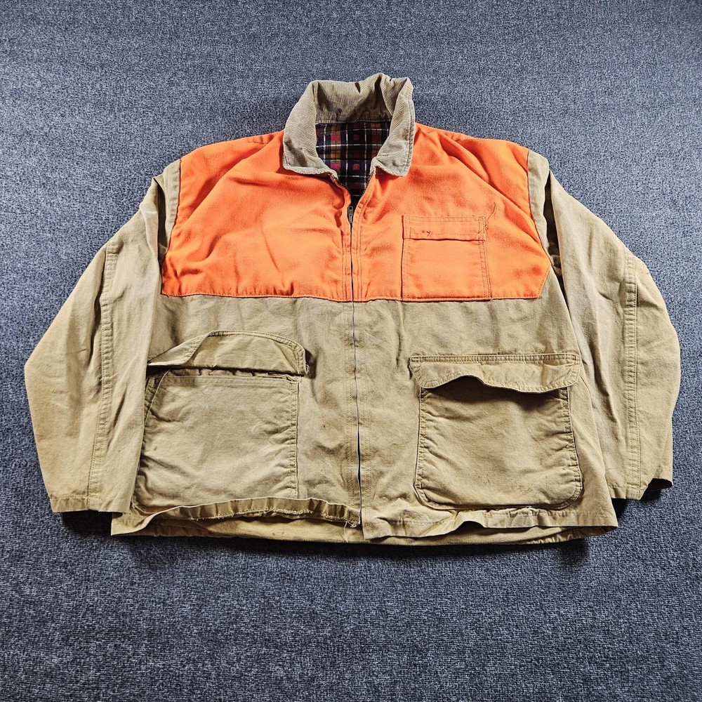 Vintage Blaze Hunting Jacket Mens L Beige Orange Canvas Workwear Parka 50s 60s