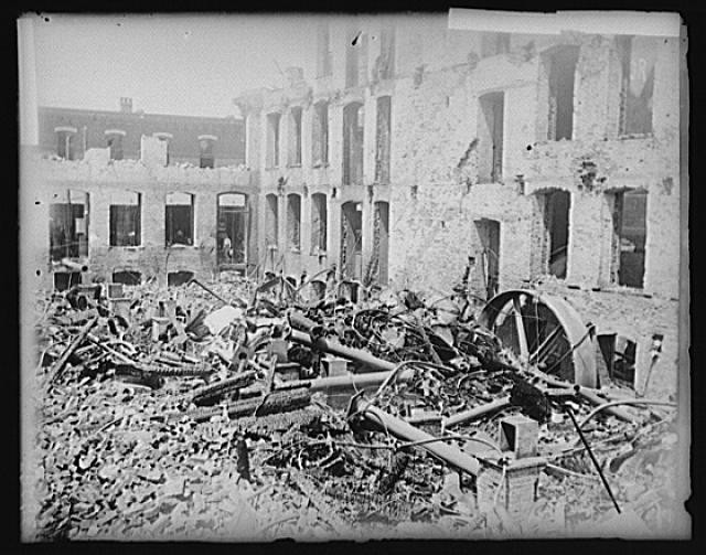 Photo:Bombed Building Ruins 1940s War Damage Debris Wheelbarrow