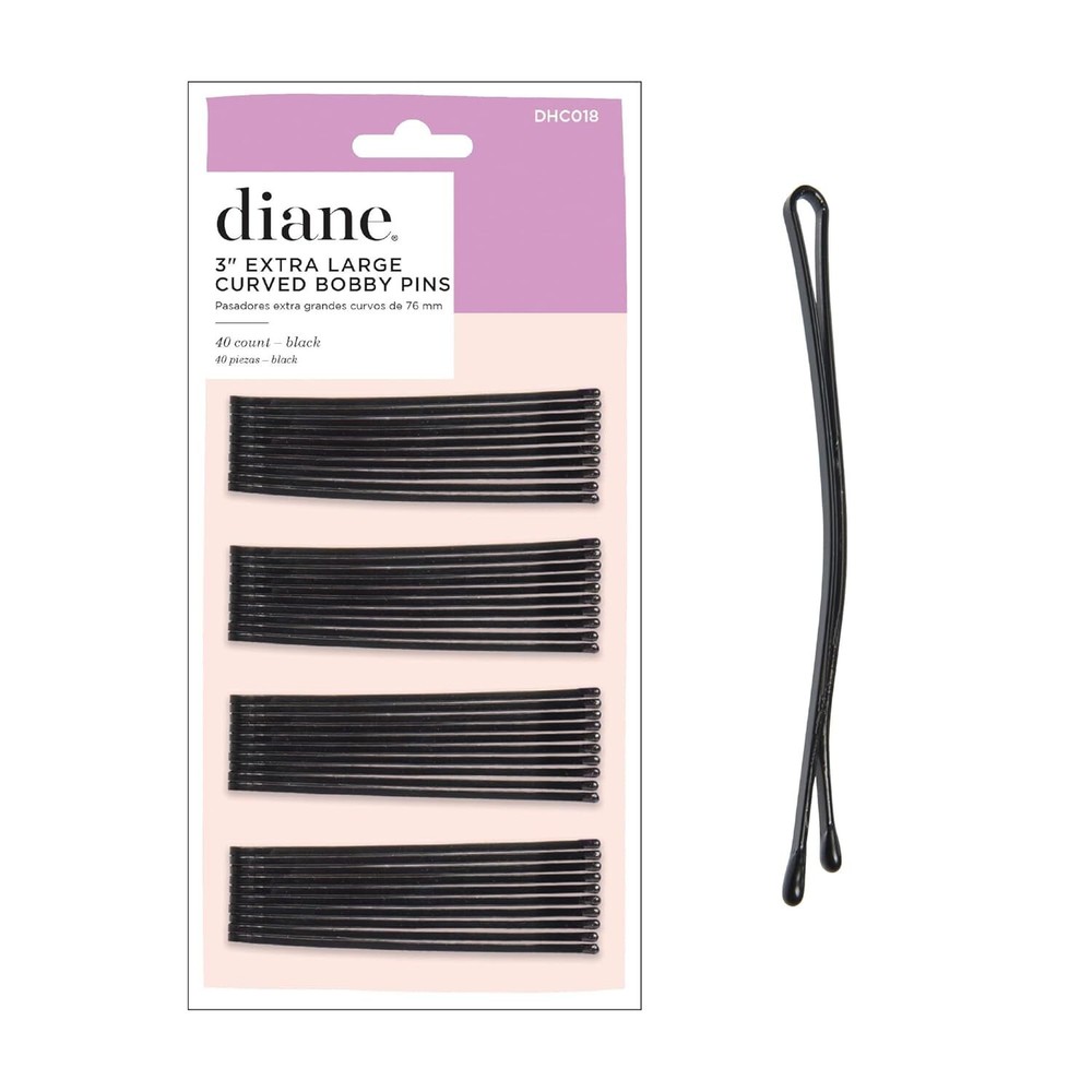 3” Curved Black Bobby Pins for Women, Girls, Salon, Hairdressing, Rollers, Lon