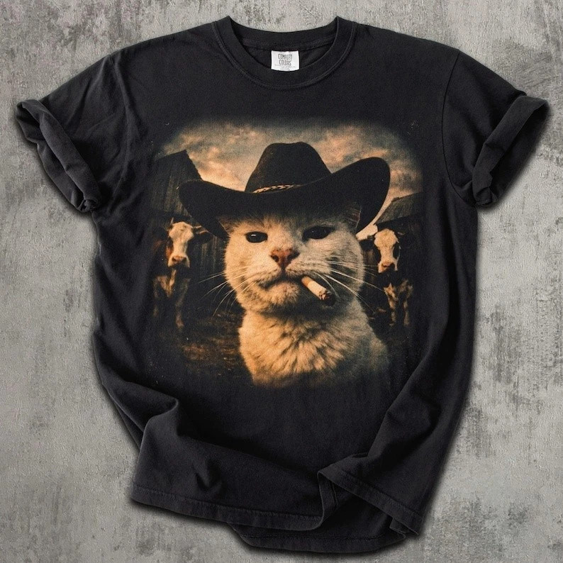 👉 Funny Cowboy Cat T-Shirt, Meme Shirt Comfort Colors Cat Lover Tee