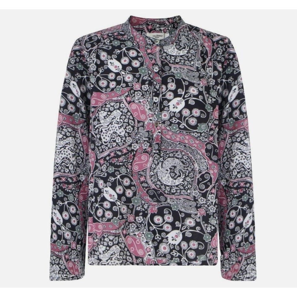 Isabel Marant Etoile Maria Button Down Paisley Blouse Top Grey White Pink 8