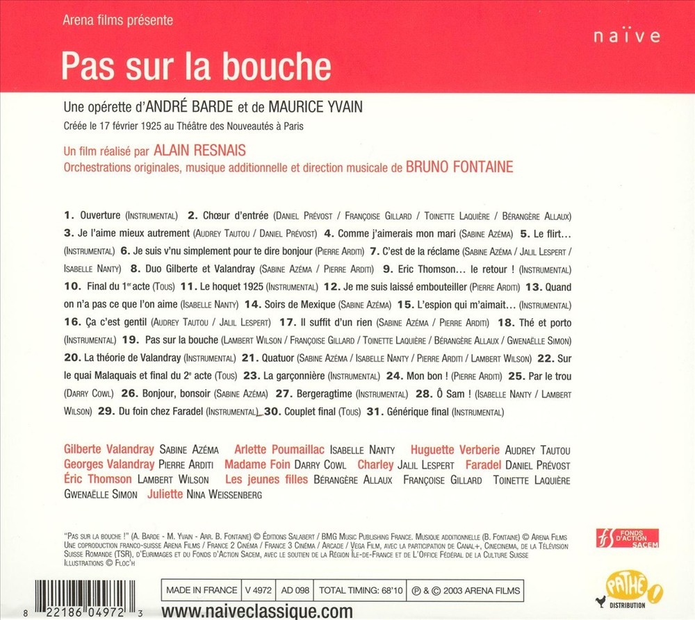 Original Cast Pas Sur La Bouche: Un Film Réalisé Par Alain Resnais New Cd