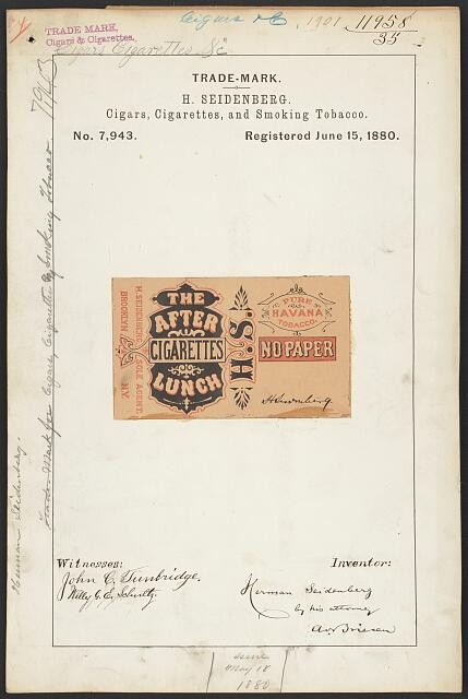 H. Seidenberg for The After Lunch brand Cigars, Cigarettes, and Smoking Tobacco