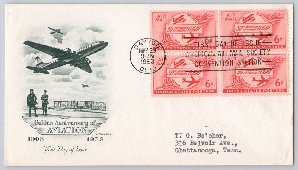 Dayton, Ohio — Golden Anniversary of Aviation, Wright Brothers, Air Mail Block