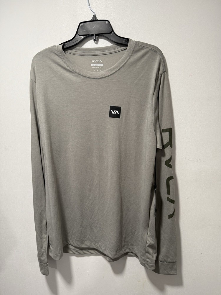 RVCA Men’s Long Sleeve Sport Tee Olive/Sage Green VA Logo Shirt Size L